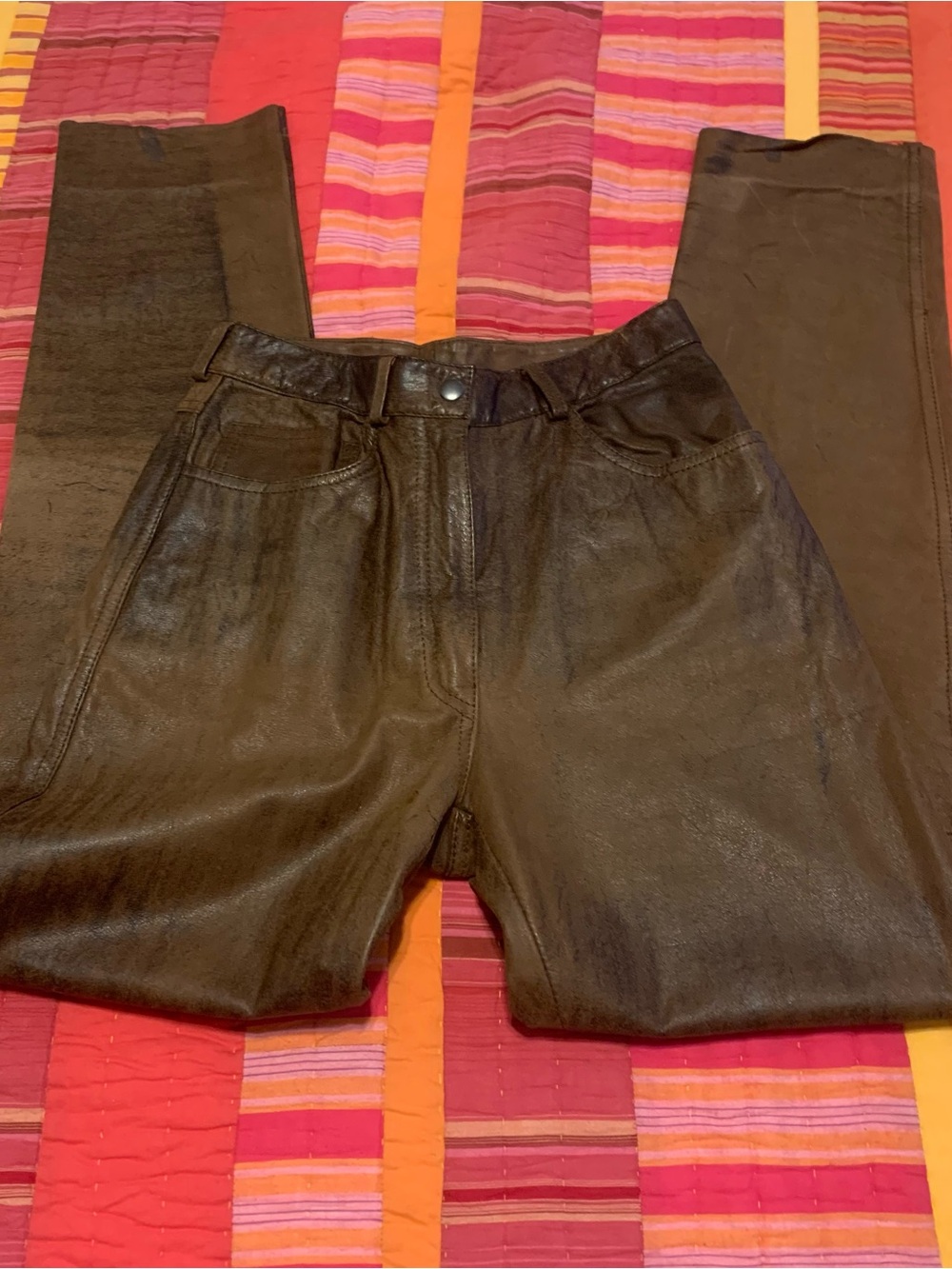 Vtg G 111 Straight leg loose fit brown  Leather trousers high waist 5 pocket 5/6